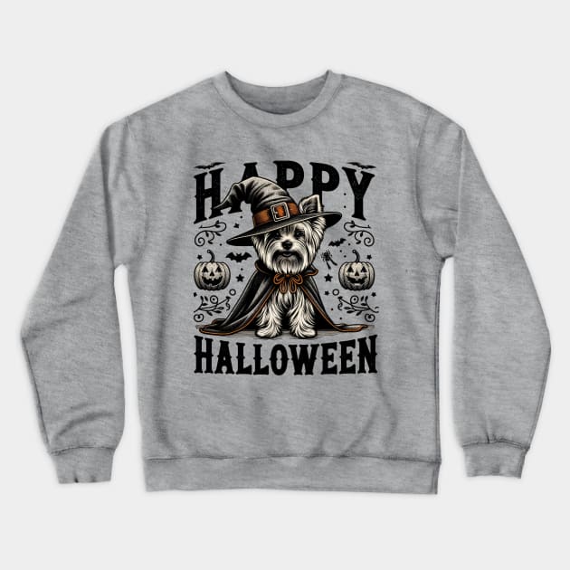 Retro Halloween Yorkie Graphic illustration Crewneck Sweatshirt by Tintedturtles